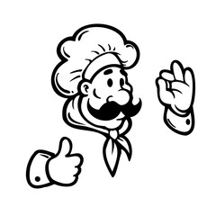 friendly chef cartoon outline emblem vector illustration for design