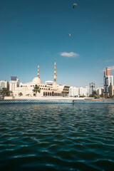 Fototapeta premium Al Ittihad Mosque - a landmark of Sharjah, UAE. Al Ittihad Mosque, Sharjah.