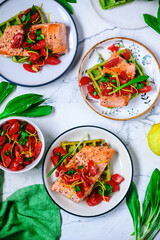 Waffles with wild garlic and salmon..style rustic