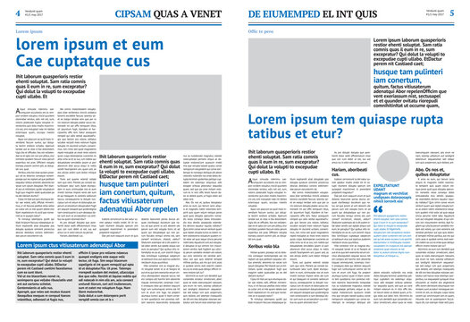 Newspaper design template with blue headline	