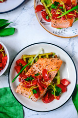 Waffles with wild garlic and salmon..style rustic