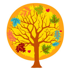 Autumn tree with leaves, vector illustration