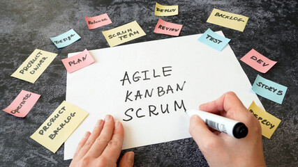 software scrum agile board with paper task, concept