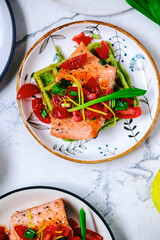 Waffles with wild garlic and salmon..style rustic