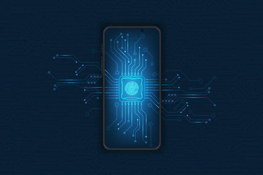 Vector smartphone futuristic microchip processer concept. Technolory abstract background.