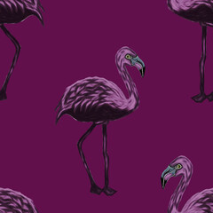 Pattern beautiful elegant pink flamingo on a cherry background