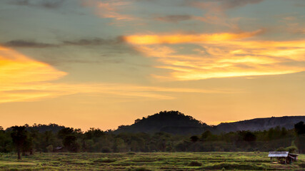 Silhouettes of mountains and sky in the evening