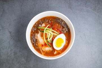 korean food 'mul naengmyeon', cold buckwheat noodles
