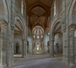 Fototapeta na wymiar Interior of the old Carboeiro Monastery, in the province of Coruña, Galicia.