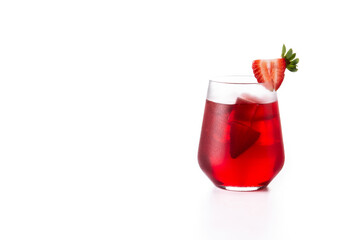Strawberry cocktail isolated on white background. Copy space