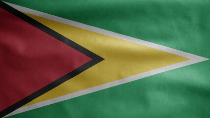 Guyanese flag waving in the wind. Guyana banner blowing soft silk.