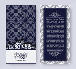 Blue vintage ornamental greeting card vector template