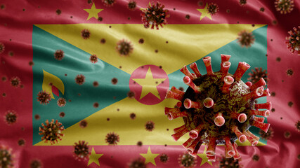 3D, Ghanaian flag waving with Coronavirus outbreak. Grenada Covid 19