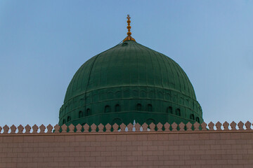 External image of the Prophet's Mosque in Medina in Saudi Arabia, The green dome of the mosque. Masjid Nabawi © Nurlan