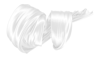 Beautiful flowing fabric of white wavy silk or satin. 3d rendering image.