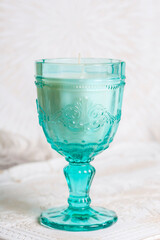 Mint color romantic vintage style glass soy candle