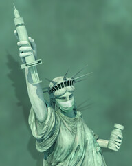 masked statue of liberty presenting covid vacine and sringe © Mathias Weil