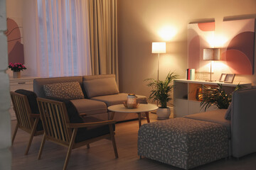 Stylish living room interior with comfortable furniture
