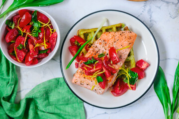 Waffles with wild garlic and salmon..style rustic