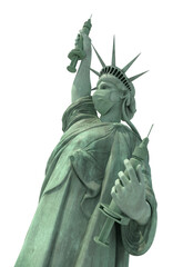 masked statue of liberty presenting covid vacine and sringe, isolated