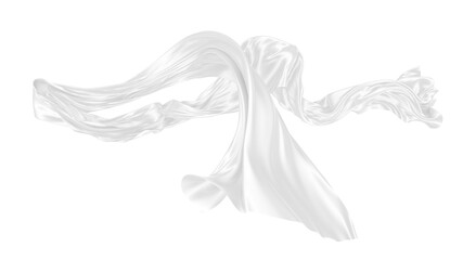 Beautiful flowing fabric of white wavy silk or satin. 3d rendering image.