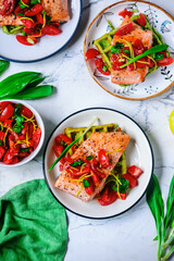 Waffles with wild garlic and salmon..style rustic
