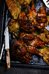Roasted cornish hens with cabbage.style rustic