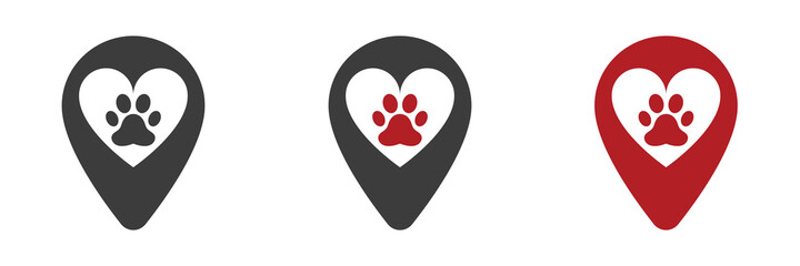 Animal paws icons set. Love for animals. Location vector icon. Website design and development, application development. Illustration