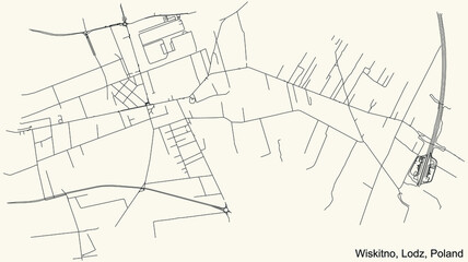 Black simple detailed street roads map on vintage beige background of the quarter Wiskitno district of Lodz, Poland