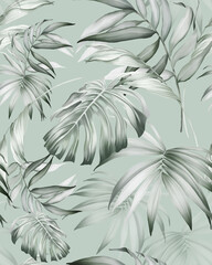 Tropical leaves seamless pattern. Exotic jungle wallpaper.