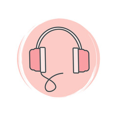 Cute logo or icon vector with headphone, illustration on circle with brush texture, for social media story and highlight 