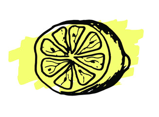 Hand drawn doodle slice of lemon. Vector illustration for backgrounds, textile prints, menu, web and graphic