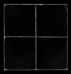 Old Black Square Empty Ripped Folded Torn Cardboard Paper Poster. Grunge Scratched Old Shabby Surface. Distressed Overlay Texture for Collage. 