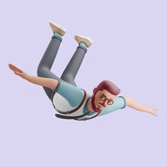 Young man flying. Mockup 3d character illustration