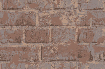 Abstract seamless pattern with scuffed old brown brick wall. Vector texture with dirty horizontal brickwork. Repeating background in the grunge style, loft wallpaper, wrapping paper or fabric design