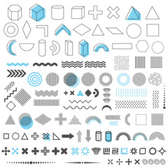 Geometric trendy shapes set of 110 elements, memphis design, retro linear elements,templates