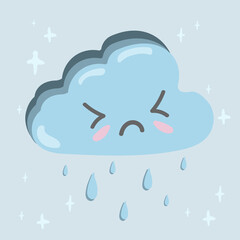 Cute Rainy Cloud. Vector illustration in kawaii cartoon style.  Suitable for fabric, print, card, sticker and design products.