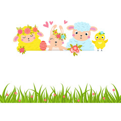 Easter animals border with place for your text.