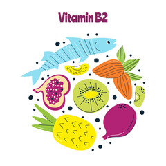 The main food sources of vitamin B2. Healthy food concept.
