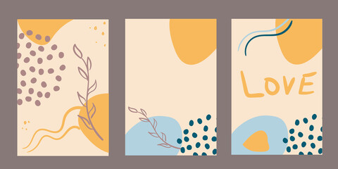 Elegant abstract trendy universal background templates with line and spots. Vertical format. For greeting card, social media stories, wedding invitation