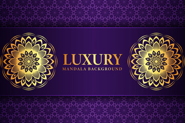 Luxury arabesque ornamental mandala background design with golden arabesque pattern on purple background 