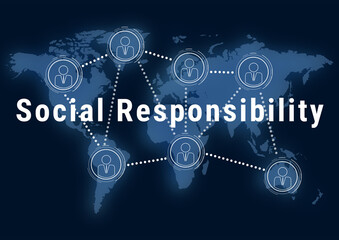Social responsibility concept. World map and scheme of people connection, illustration