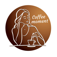 Beautiful woman with Cup of Coffee or Tea. Coffee time Concept. Vector Illustration.