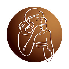 Beautiful woman with Cup of Coffee or Tea. Coffee time Concept. Vector Illustration.