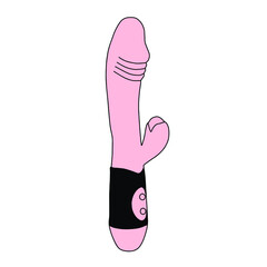 Illustration of a sex toy. Artificial phallus isolated on a white background. - obrazy, fototapety, plakaty