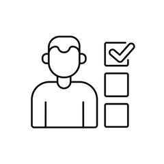 Obraz premium Voting man linear icon. Thin line customizable illustration. Contour symbol. Vector isolated outline drawing. Editable stroke