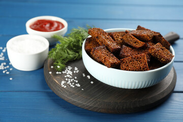 Delicious hard chucks on blue wooden table
