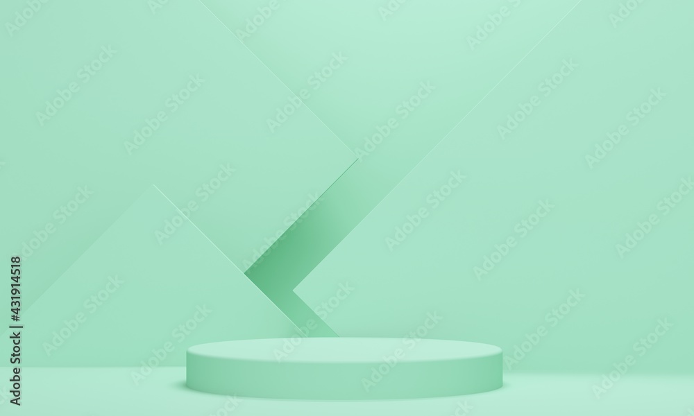 Poster mint abstract background with sharp corners and cylindrical podium. 3d rendering