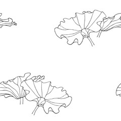 Hand drawn seamless vector lotus leaves pattern
