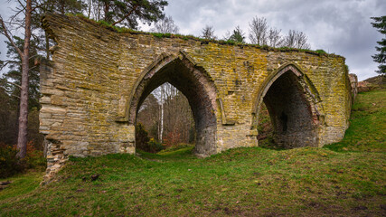 Dukesfield Arches beside Devils Water, are remains of a lead smelting mill which was built in the 18th century, situated in woodland on the banks of Devils Water near Hexham in Northumberland